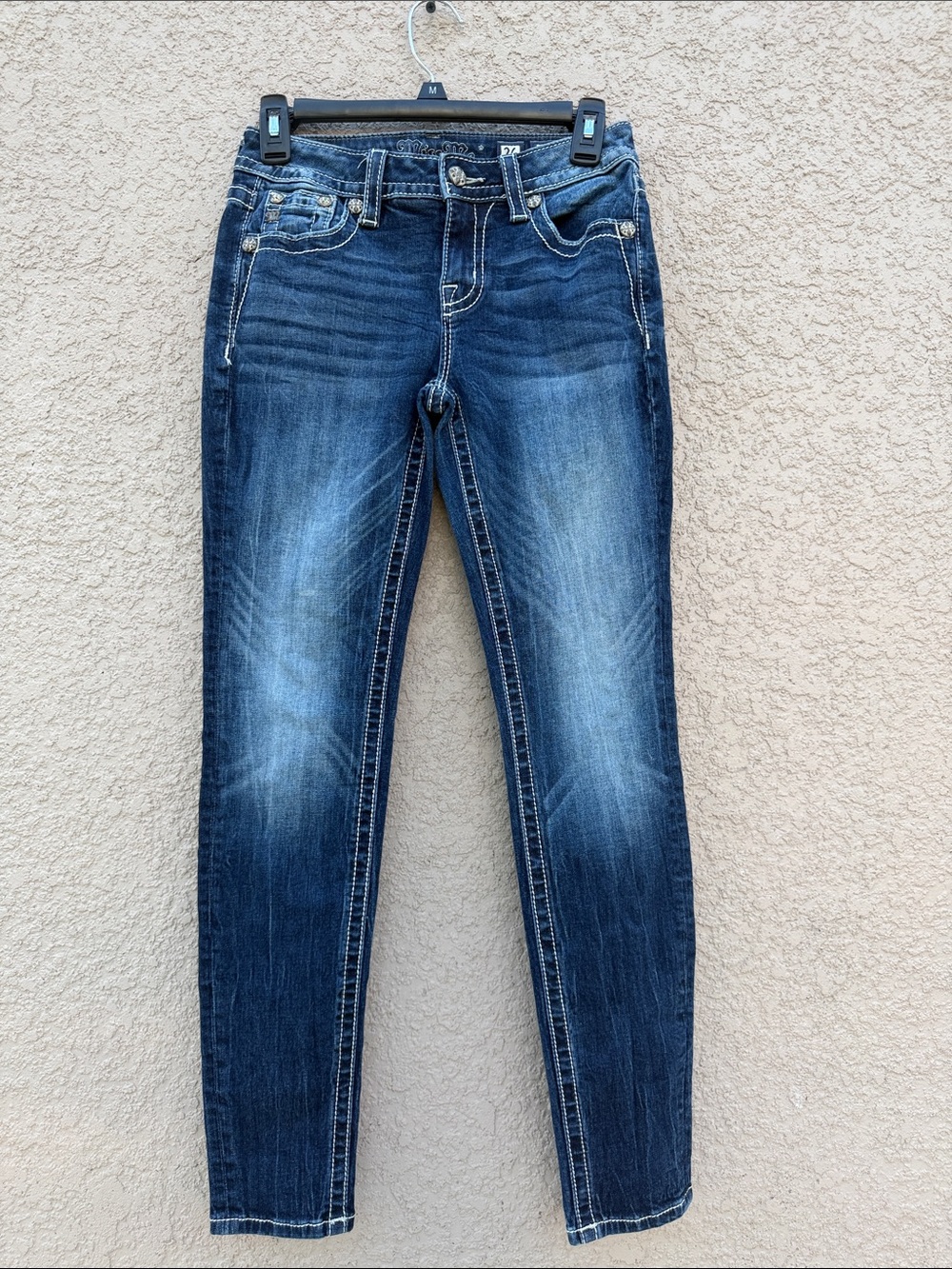 Miss Me Dark Blue Skinny Jeans with Faded Detail